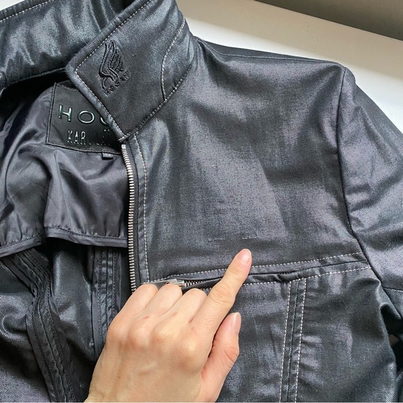 HOGAN by Karl Lagerfeld Gorgeous Black Metallik Denim Jacket Authentic Size 44/S - Picture 13 of 13